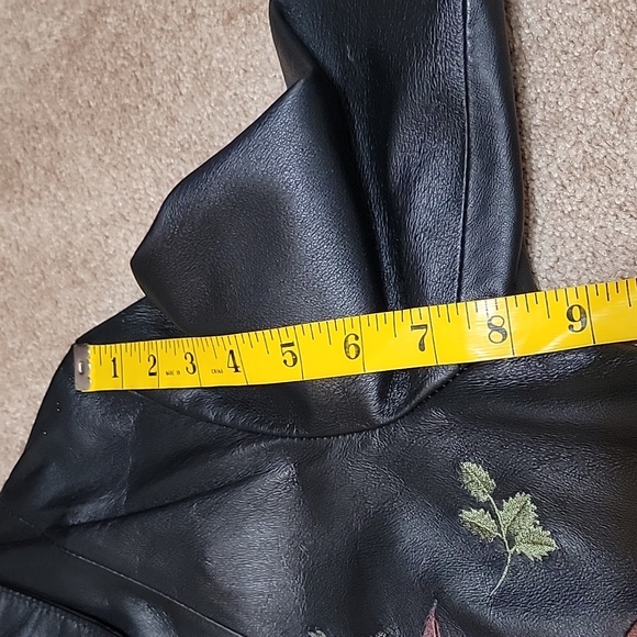 Black Leather Jacket and Skirt Set with Floral Embroidery - Picture 8 of 16